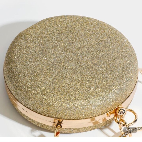 Glitter Sequins Round Women's Clutch Handbags Diamond Metal Circle Top Handlle - Picture 3 of 8